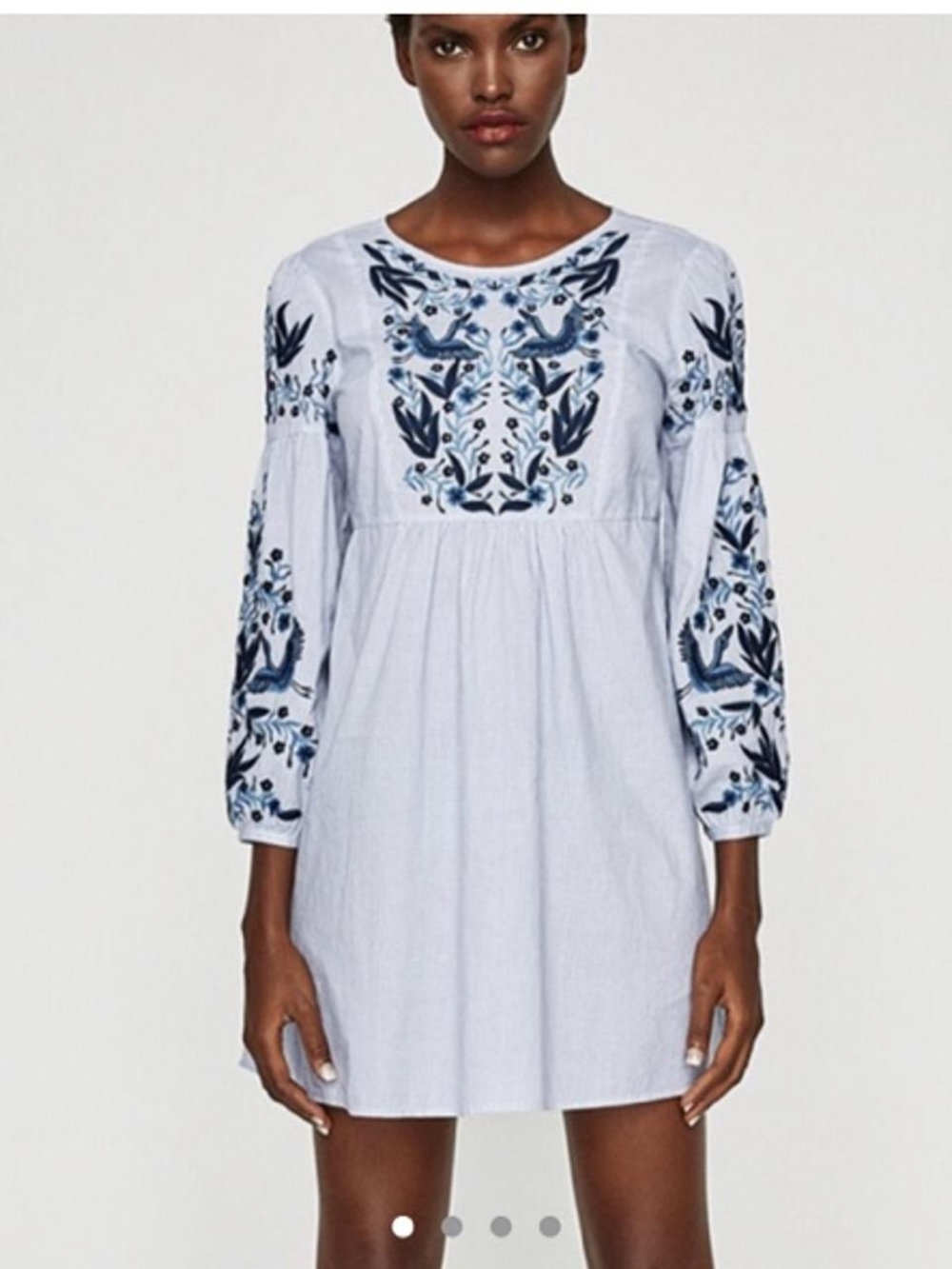 ZARA Light Blue Embroidered Mini Dress Small